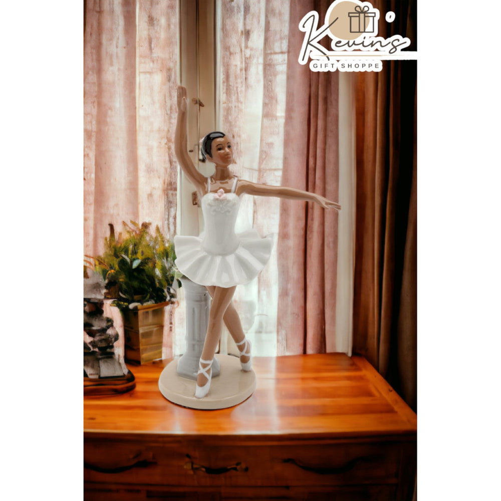 Ceramic African American Ballerina Figure White Dress 7.25 Inch Gift Image 2