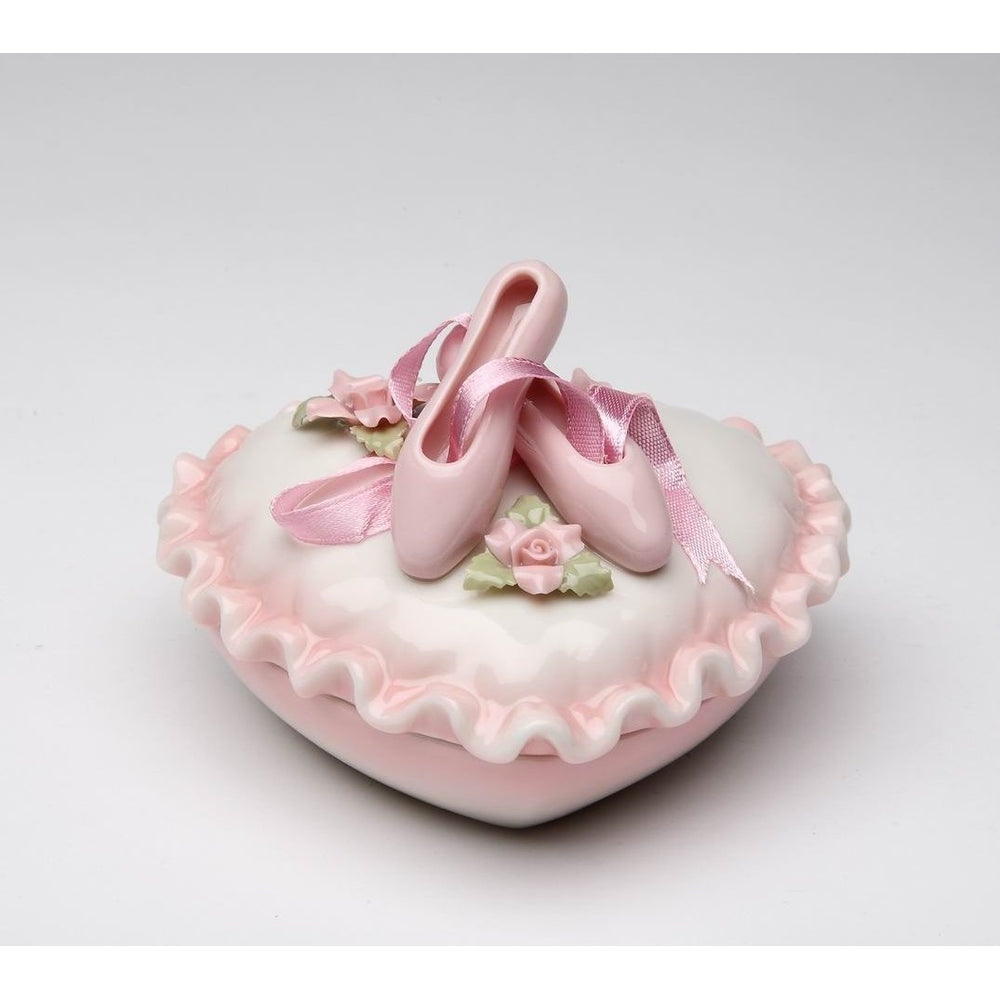 Ceramic Ballerina Shoe Jewelry Box Heart Shape 4x3.6 Image 2