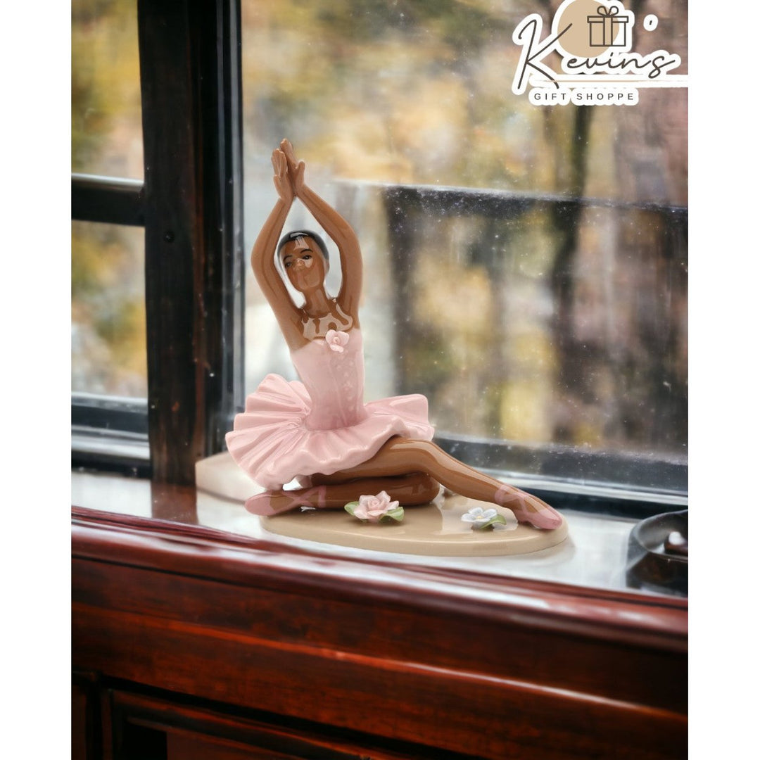 Ceramic African American Ballerina Sculpture Pink Dress 5x3x4.75 Gift Image 2