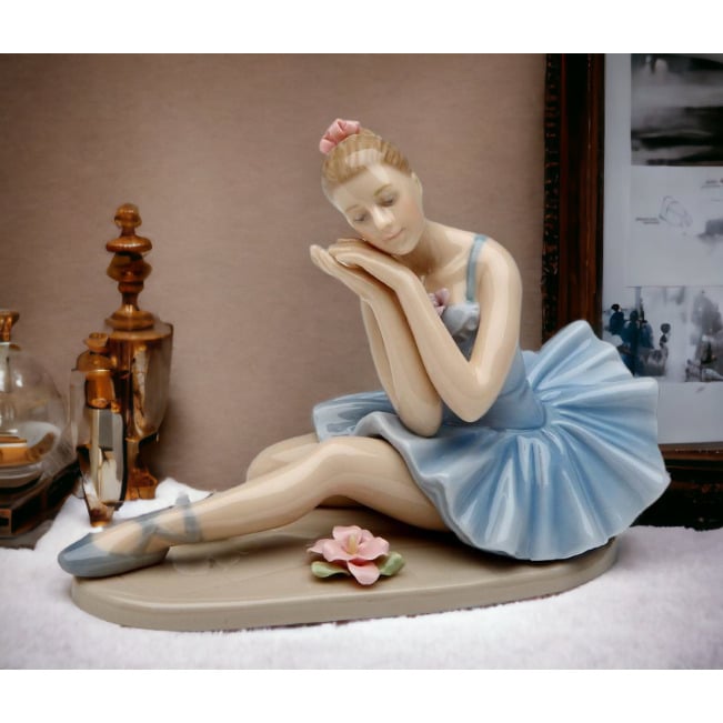 Ceramic Ballerina Figurine Blue Dress 4.625in  Daughter Image 2