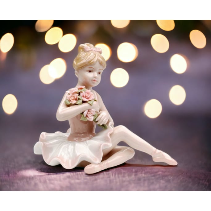 Ceramic Ballerina Figurine Pink Dress 5"  Daughter Image 1