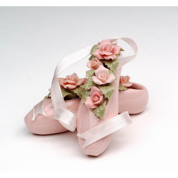 Ceramic Ballerina Pointe Shoes with Rose Flowers FigurineHome Dcor, Image 3