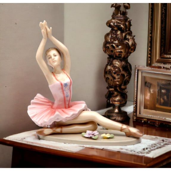 Ceramic Ballerina Figurine Pink Dress 5in  Dancer Image 2