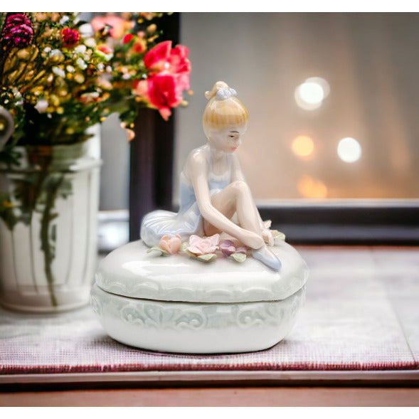 Ceramic Ballerina Heart Jewelry Box Home Dcor, Image 1
