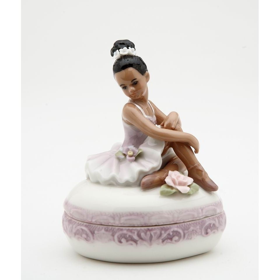 Ceramic African American Ballerina Jewelry Box 2.875in Image 3