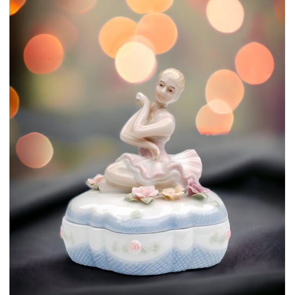 Ceramic Ballerina Jewelry Box 3x3.5 Handcrafted Image 2