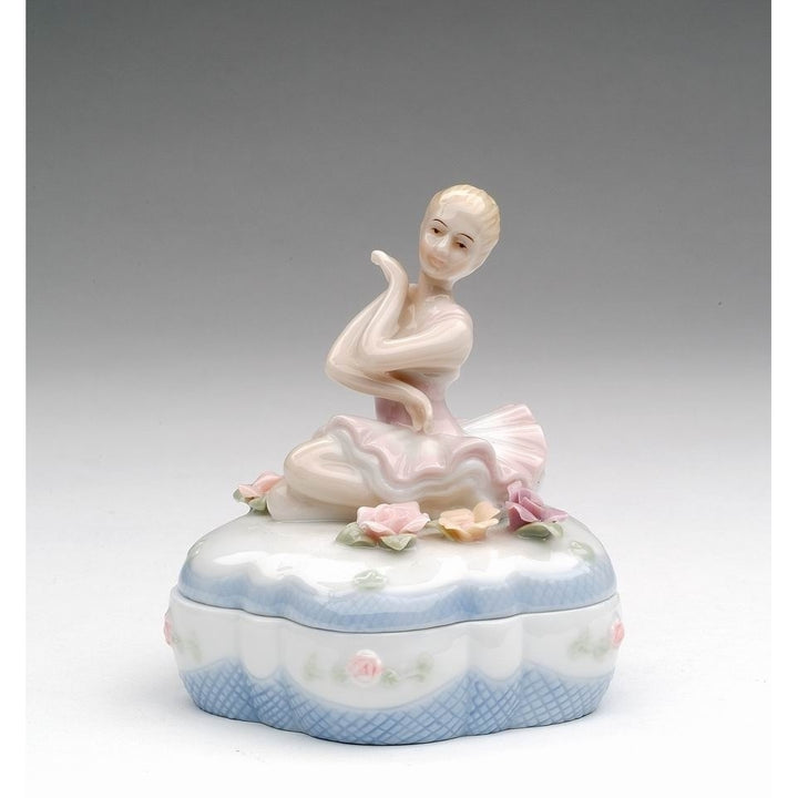 Ceramic Ballerina Jewelry Box 3x3.5 Handcrafted Image 3