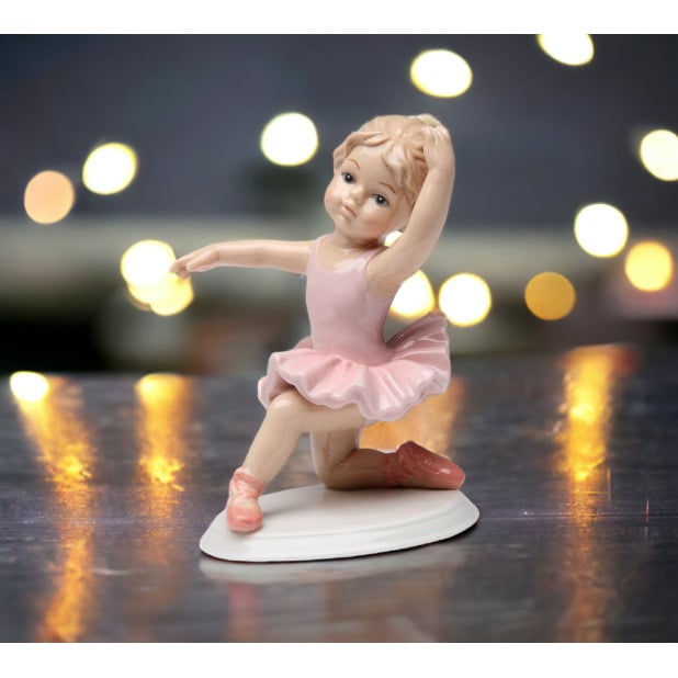 Kevins Gift Shoppe Ceramic Knee Down Ballerina Girl in Pink Figurine Image 1