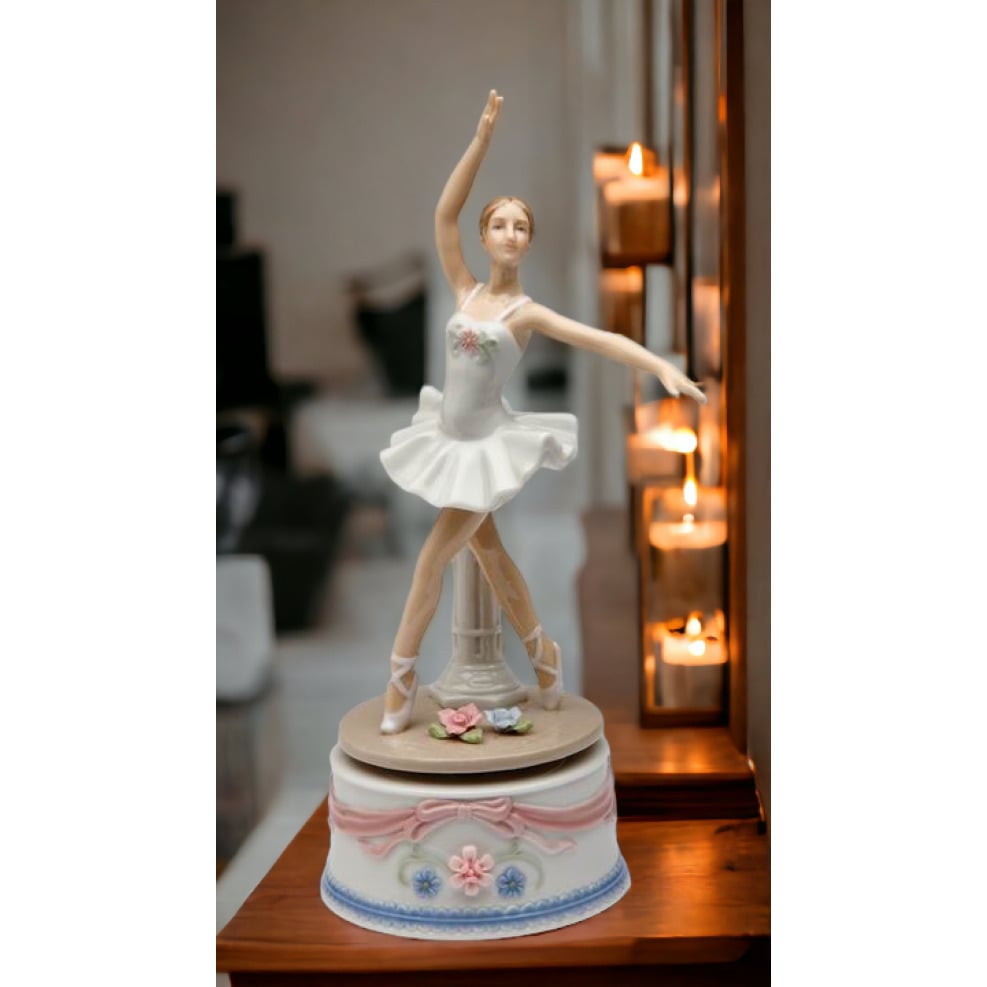 Ceramic Ballerina Music Box 4.5x3.5x9  Ballerina Image 2