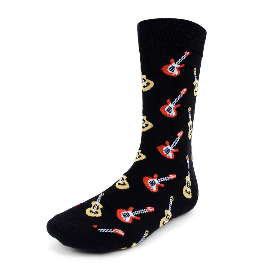 Fun Socks Mens Guitar Novelty Socks Black and Red Rock and Roll Music Lovers Musician Gifts Electric and Acoustic Image 1