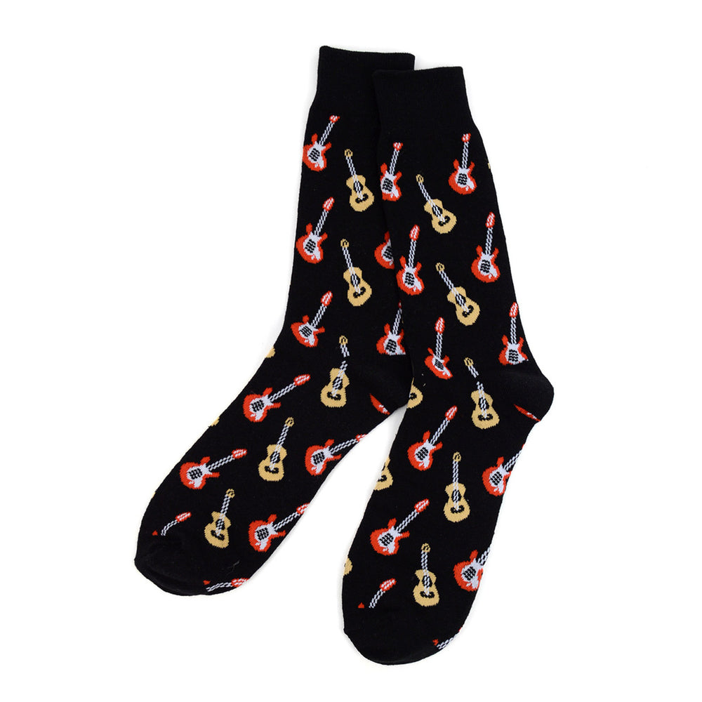 Fun Socks Mens Guitar Novelty Socks Black and Red Rock and Roll Music Lovers Musician Gifts Electric and Acoustic Image 2