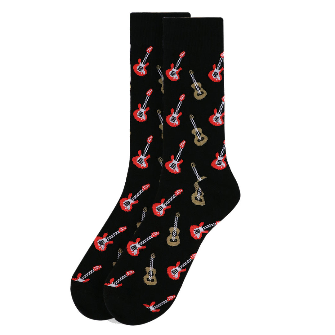 Fun Socks Mens Guitar Novelty Socks Black and Red Rock and Roll Music Lovers Musician Gifts Electric and Acoustic Image 4