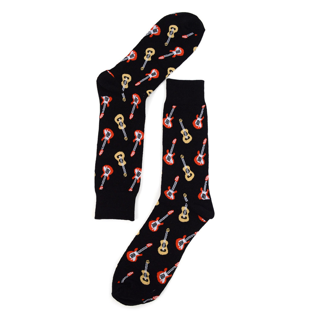 Fun Socks Mens Guitar Novelty Socks Black and Red Rock and Roll Music Lovers Musician Gifts Electric and Acoustic Image 4