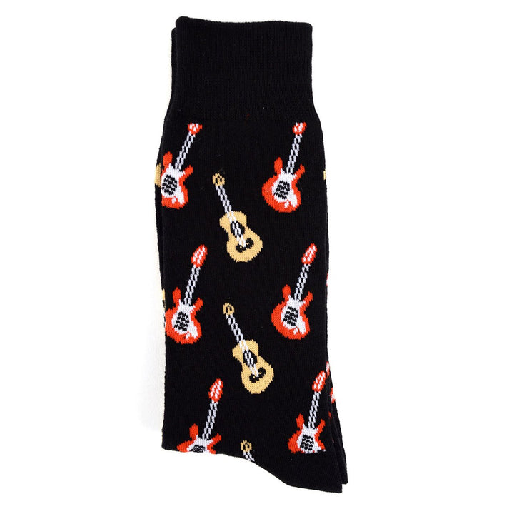 Fun Socks Mens Guitar Novelty Socks Black and Red Rock and Roll Music Lovers Musician Gifts Electric and Acoustic Image 6