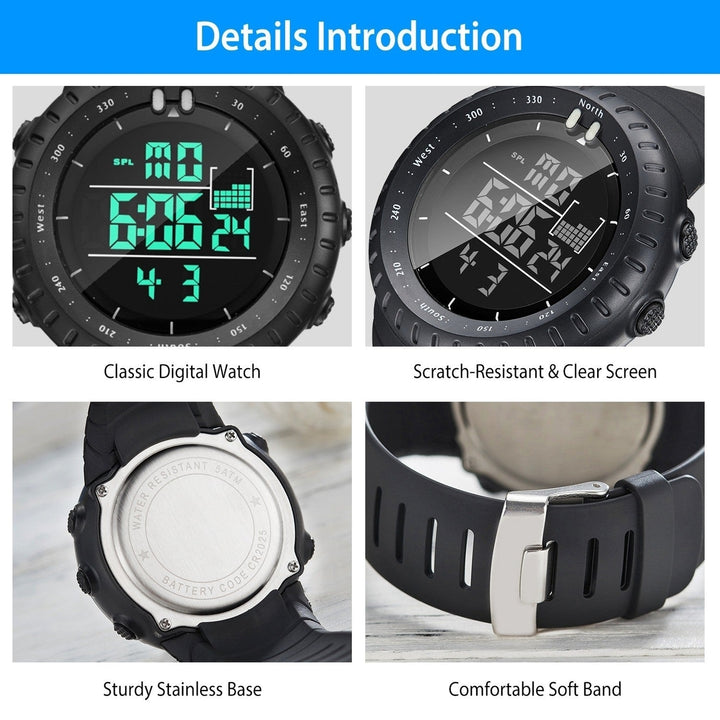 Digital Men Sports Watch Water-Resistant Military Tactical Wrist Watch Image 4