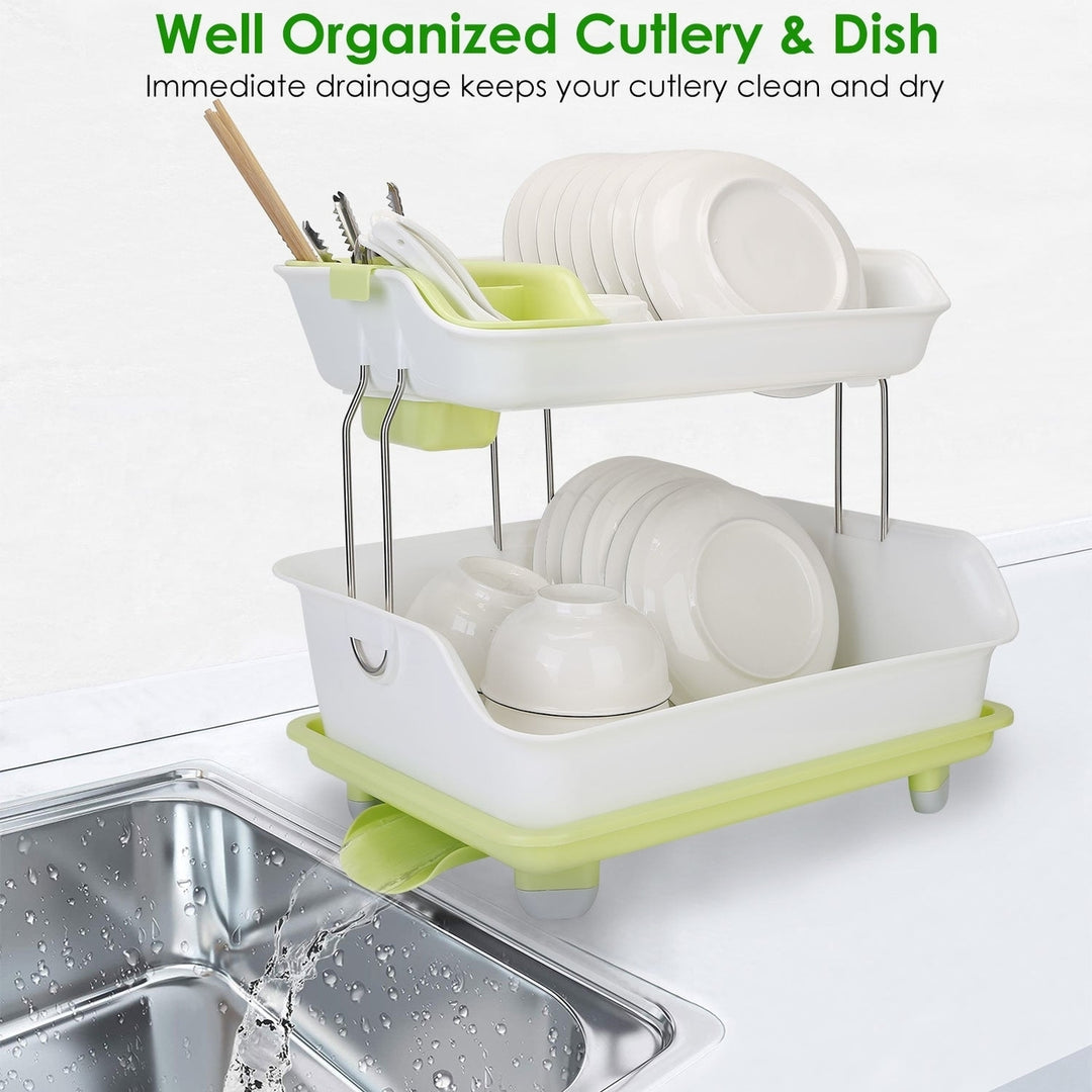 2-Tier Dish Drying Rack Cutlery Drainer Holder Kitchen Organizer Storage Shelf Image 4