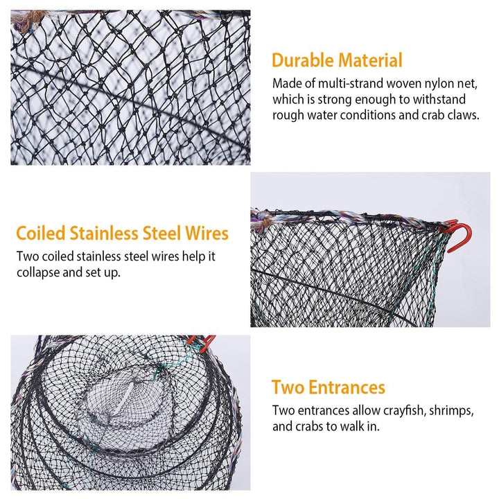 2Pcs Crab Trap Bait Nets Shrimp Prawn Crayfish Lobster Bait Fishing Pot Cage Basket 22x11.8in Image 3