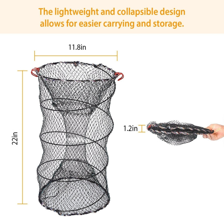 2Pcs Crab Trap Bait Nets Shrimp Prawn Crayfish Lobster Bait Fishing Pot Cage Basket 22x11.8in Image 6