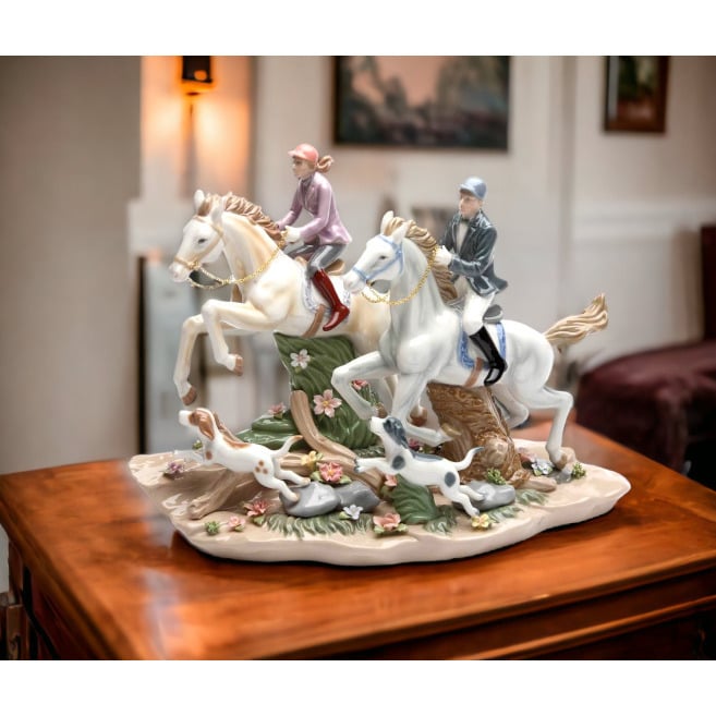 Call Of The Hunt Ceramic Horses and Dogs  13.25"x6.5" Image 1