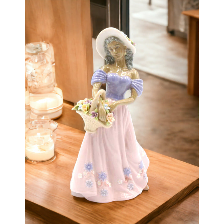 African American Lady Ceramic Figurine with Flower Basket 8 inches Gift Image 1