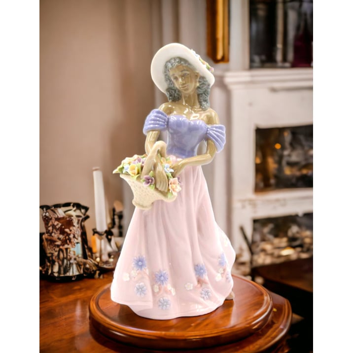 African American Lady Ceramic Figurine with Flower Basket 8 inches Gift Image 2