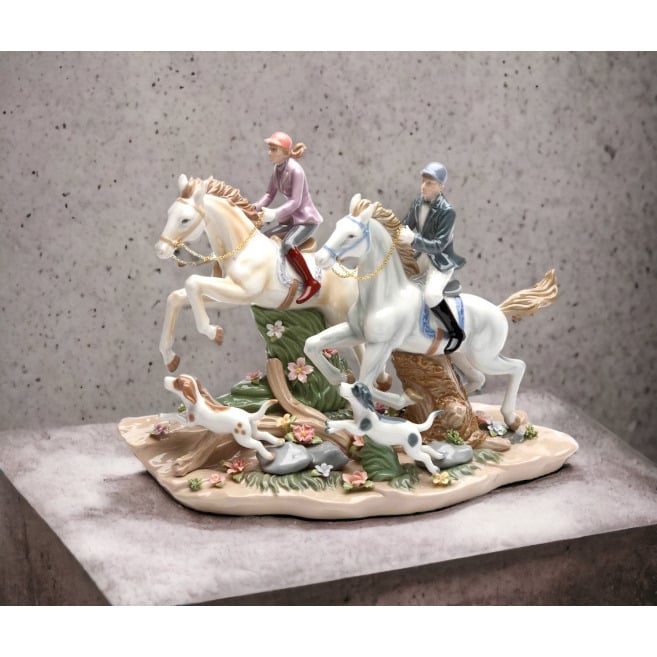 Call Of The Hunt Ceramic Horses and Dogs  13.25"x6.5" Image 2