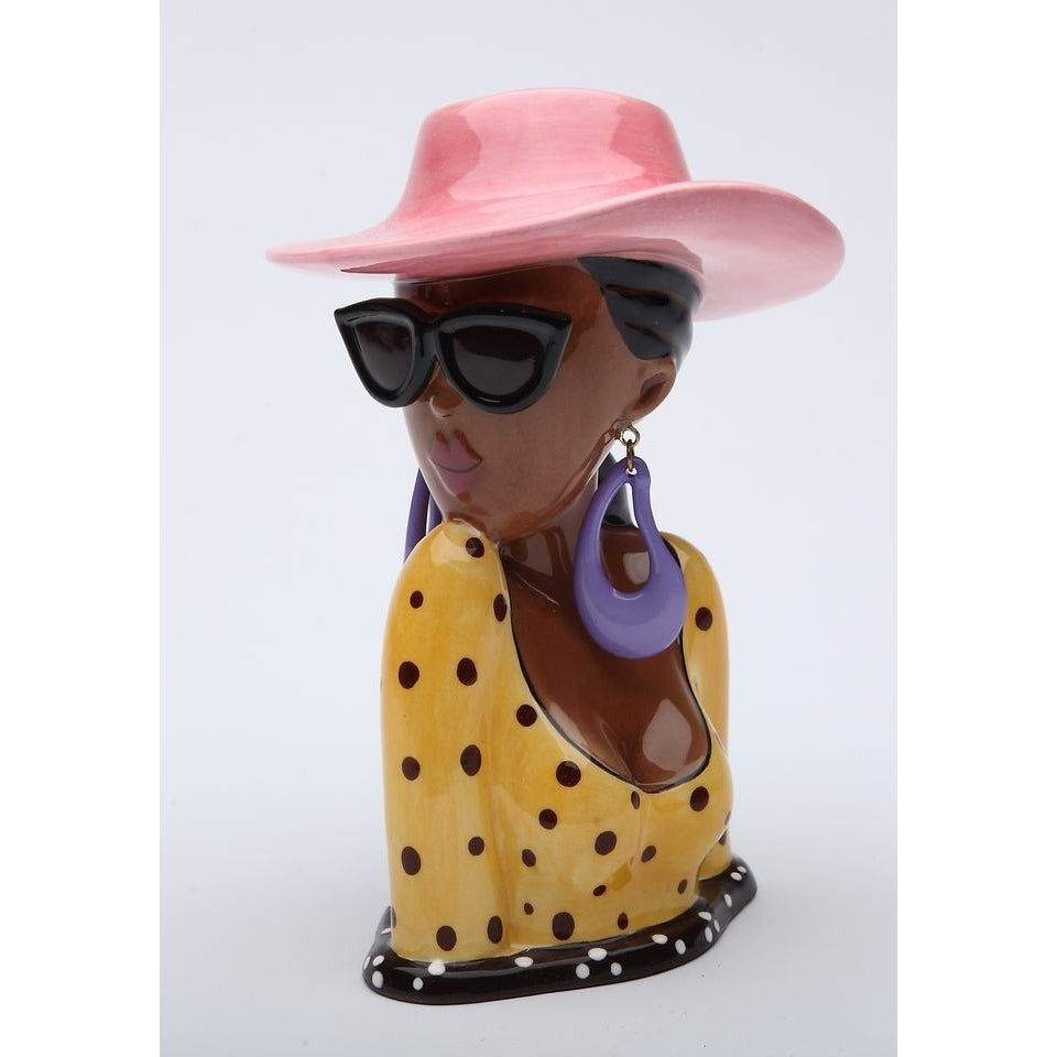 Ceramic African American Lady Brush Pen Holder 3.75x3.5x5.5 Gift Image 3