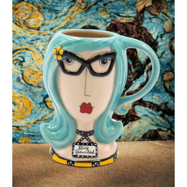 Ceramic Blue Hair Lady Cup 10oz  Mom Friend Coworker Image 1