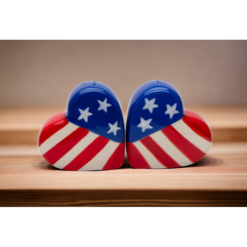 Ceramic American Flag Heart Salt and Pepper ShakersHome DcorDadIndependence Day DcorJuly 4th Image 2