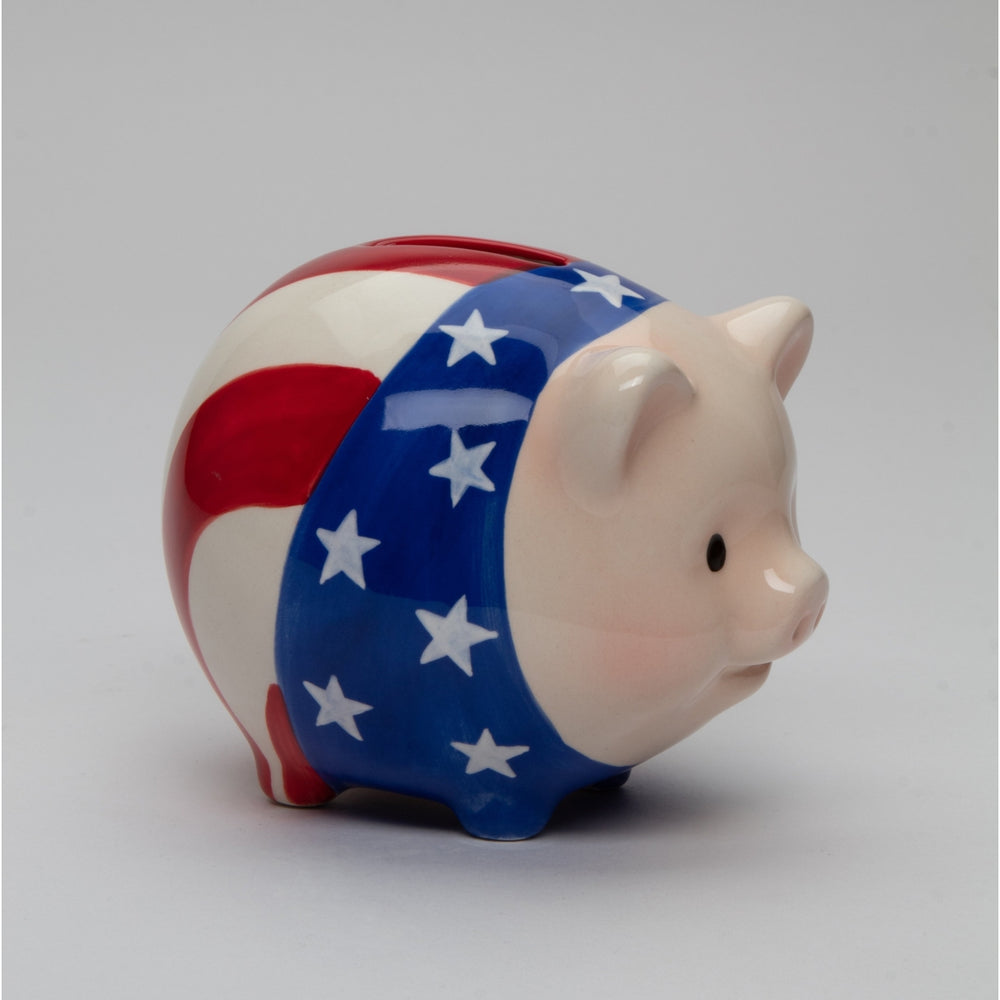 Ceramic American Flag Pig Piggy BankHome DcorDadKidIndependence Day DcorJuly 4th Image 2