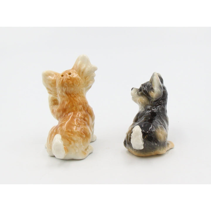 Ceramic Chihuahua Salt and Pepper Shaker Set Black and Beige Gift Image 3