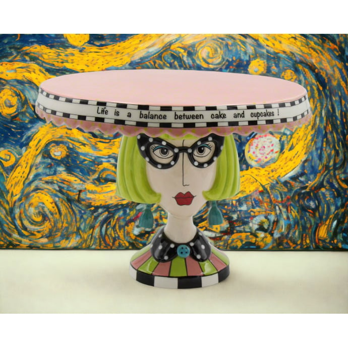 Ceramic Cake Stand Blonde Lady 11.125 inch Large Image 1