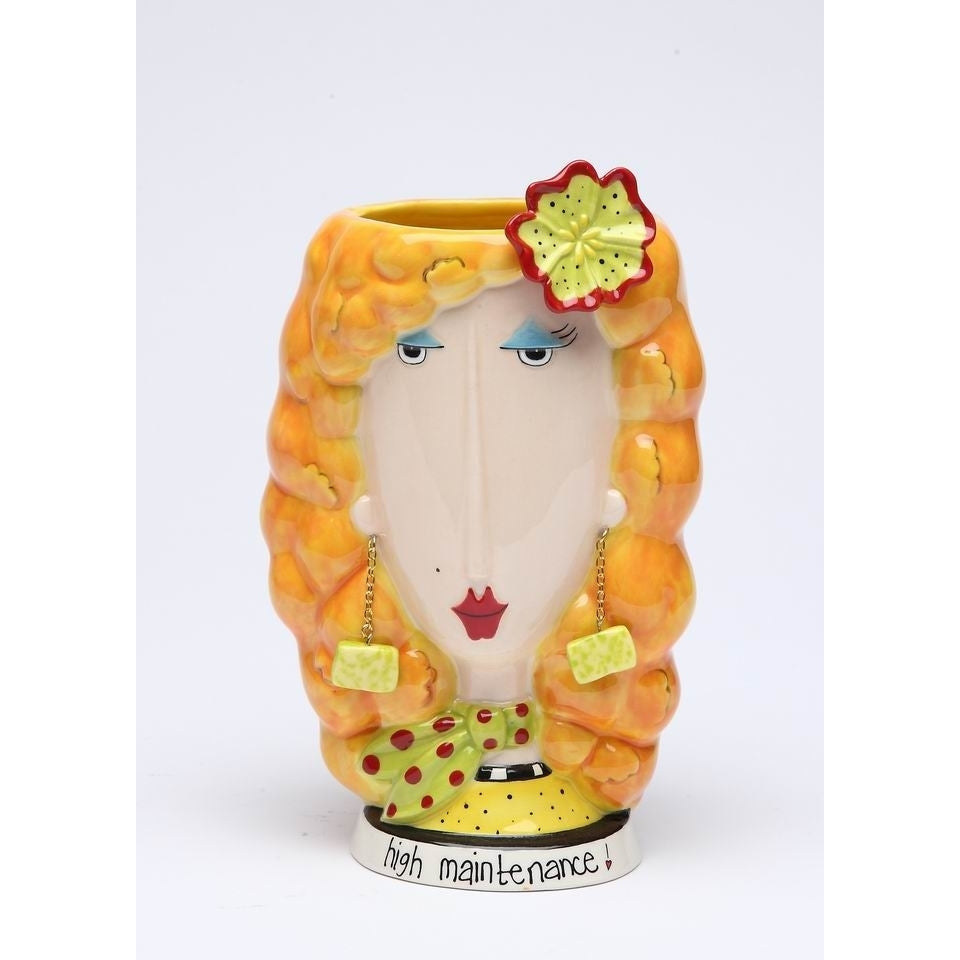 Ceramic Blonde Lady Brush Pen Holder 3.6in  Friend Coworker Image 2