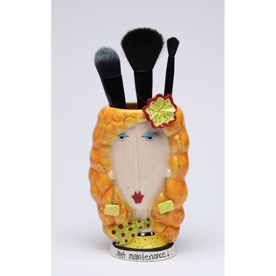 Ceramic Blonde Lady Brush Pen Holder 3.6in  Friend Coworker Image 3