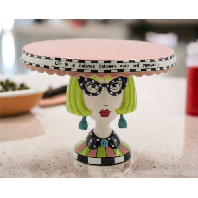 Ceramic Cake Stand Blonde Lady 11.125 inch Large Image 2