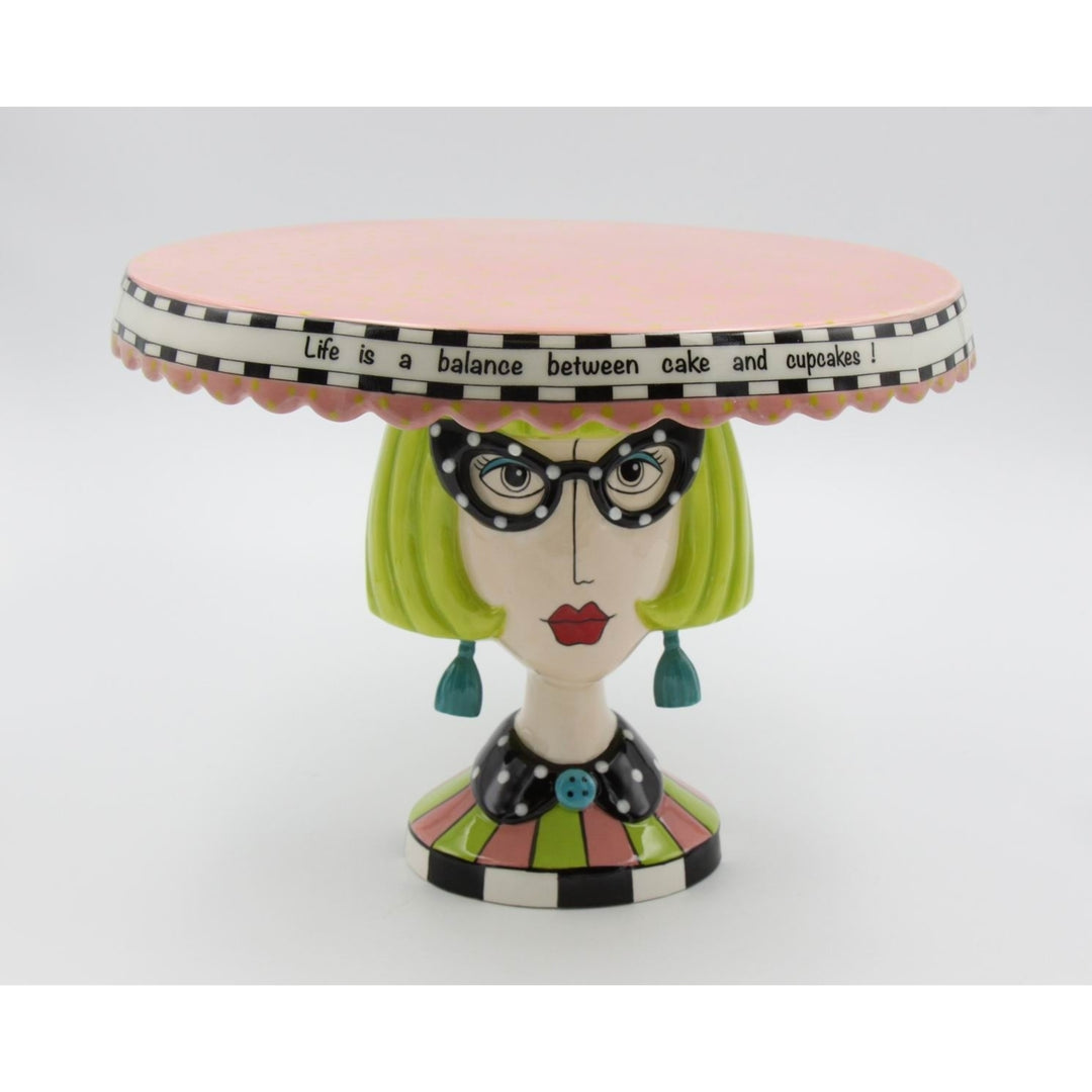 Ceramic Cake Stand Blonde Lady 11.125 inch Large Image 3