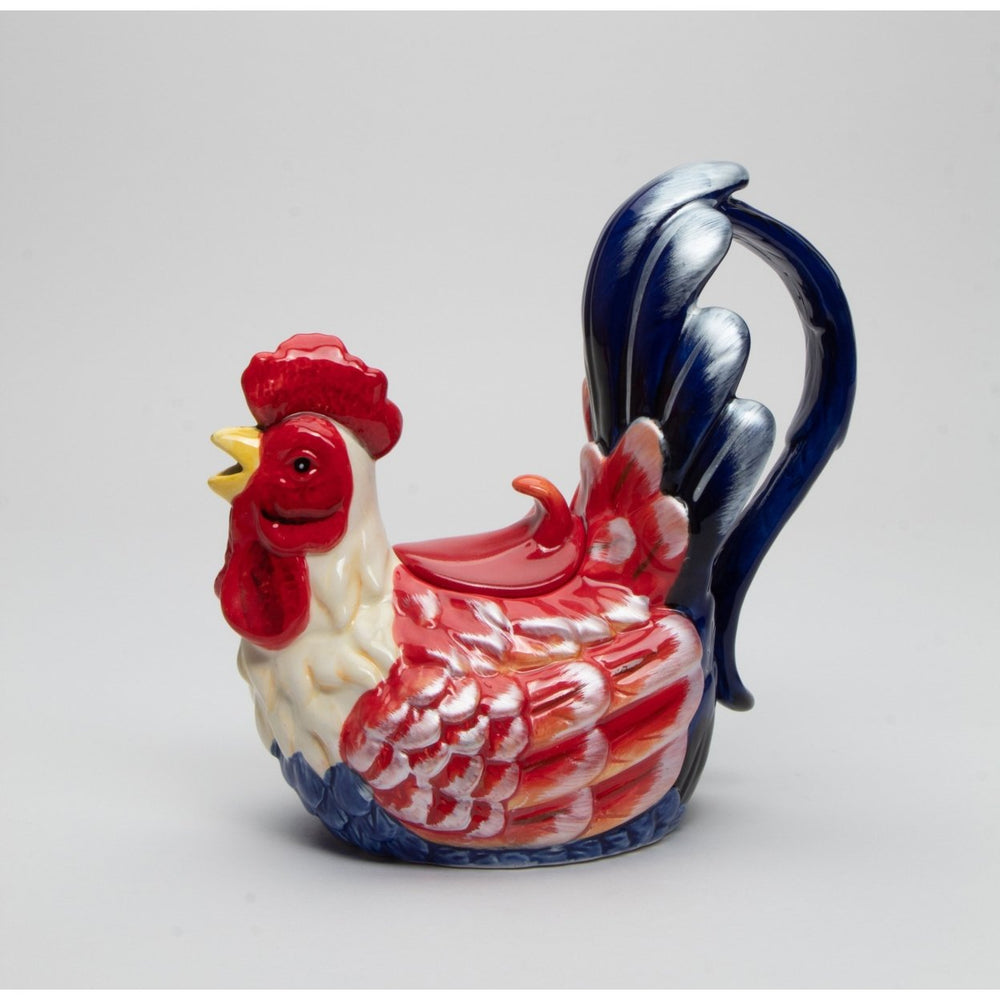 Ceramic Blue Red Rooster Teapot 14oz 7.75x4x7.5 Fall Gift Image 2