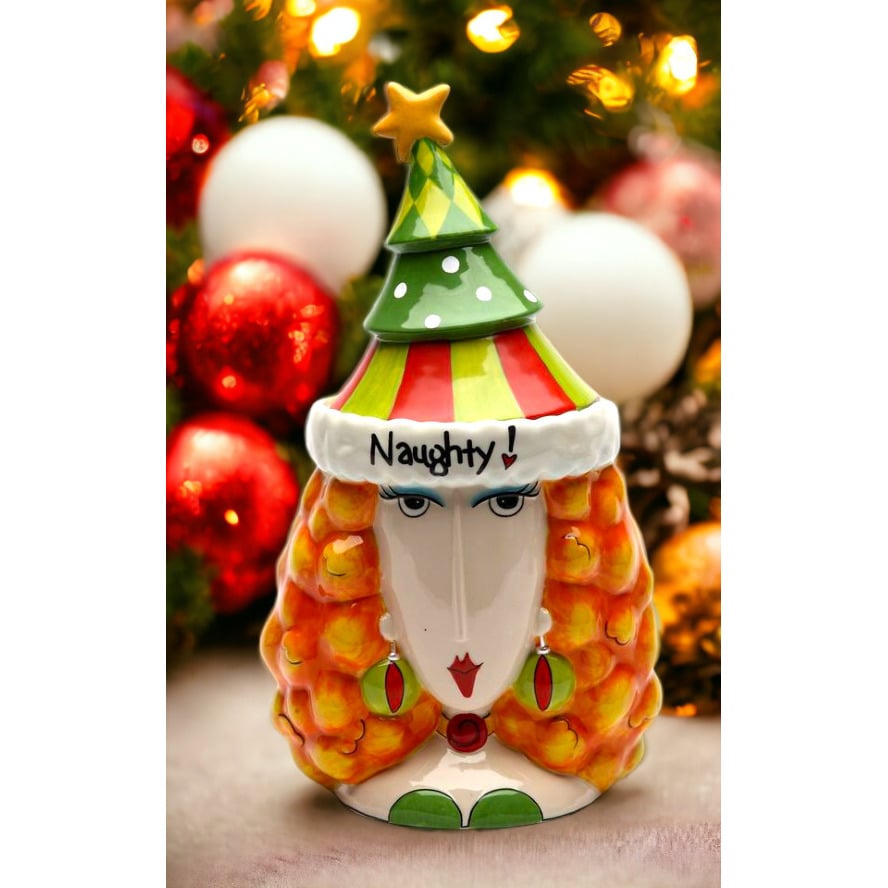 Ceramic Naughty or Nice Lady Cookie Jar 11.75 Inch Image 1