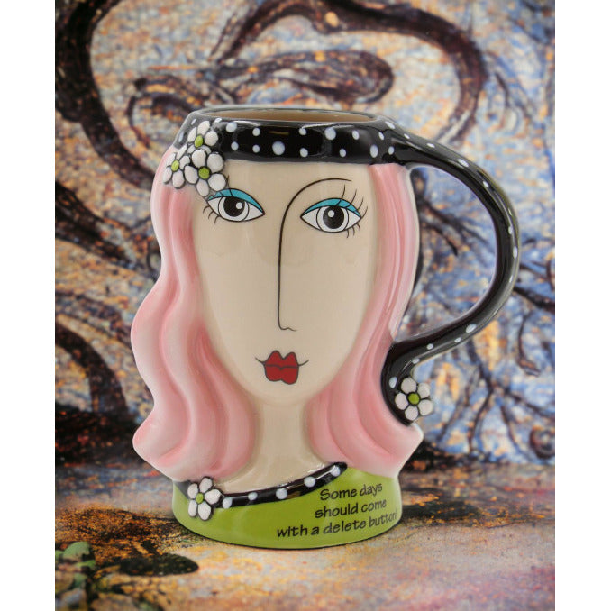 Ceramic Pink Hair Lady Cup 5in  Friend Coworker Image 1