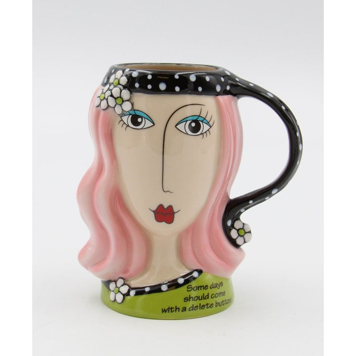 Ceramic Pink Hair Lady Cup 5in  Friend Coworker Image 2