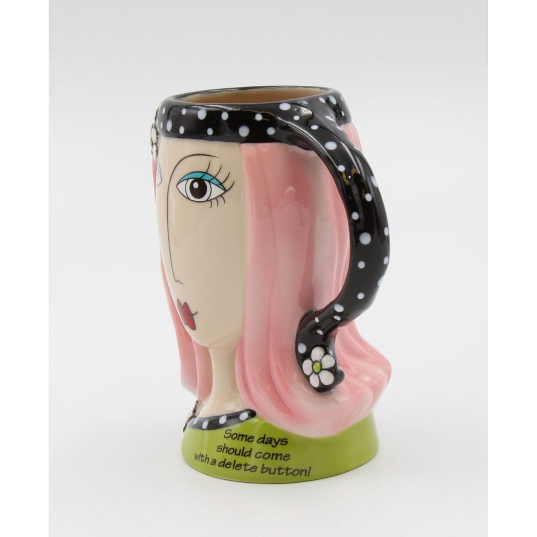 Ceramic Pink Hair Lady Cup 5in  Friend Coworker Image 3