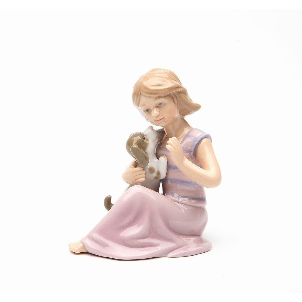 Ceramic Little Girl Playing with Dog Figurine 3 1/8" Image 3