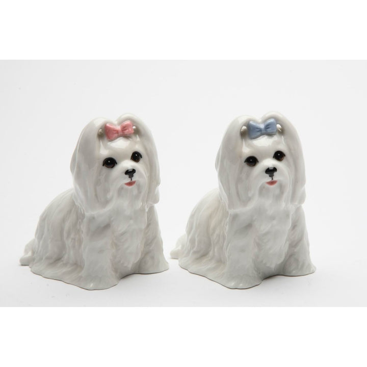 Ceramic Maltese Dog Salt and Pepper Shakers 2.6in Gift for Dog Lovers Image 3