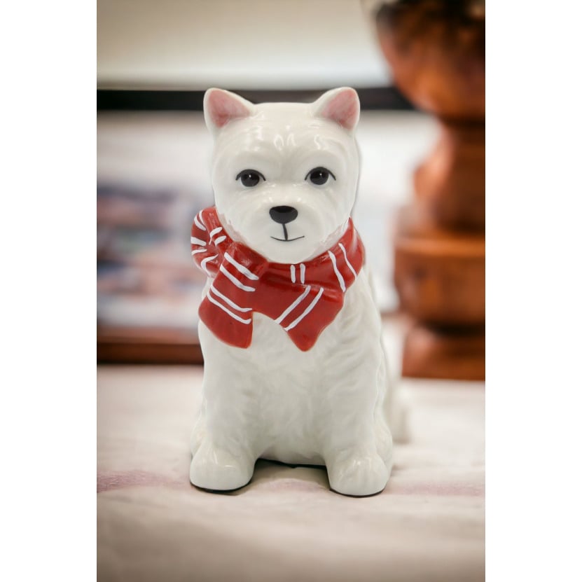 Ceramic Westie Dog Figurine Red Scarf 4.25" Gift for Dog Lovers Image 1