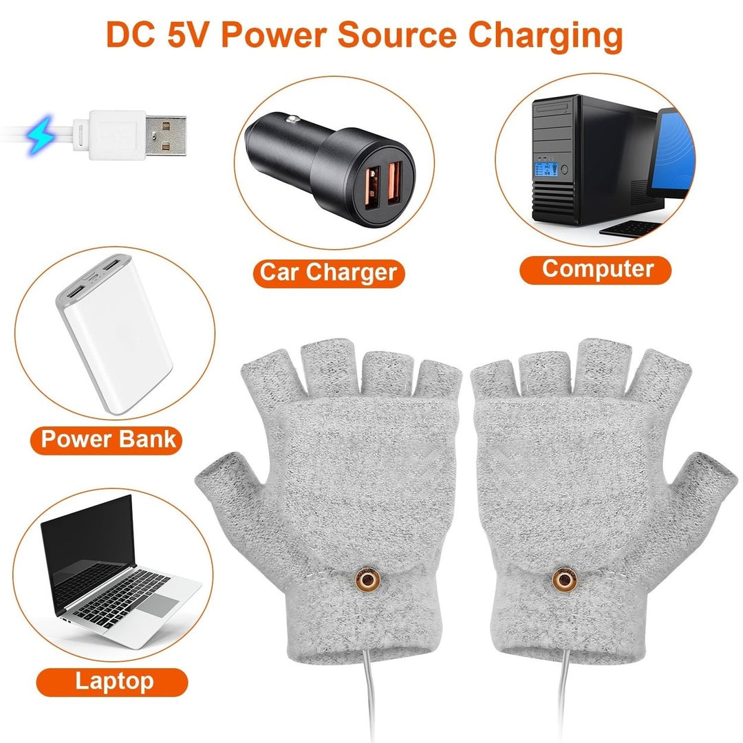 USB Wool Heated Gloves Mitten Half Fingerless Glove Electric Heated Gloves Image 6