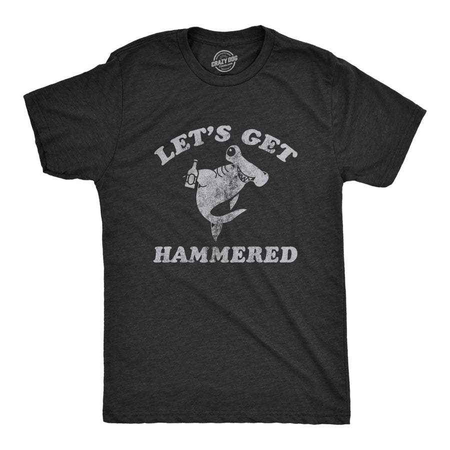 Mens Lets Get Hammered T Shirt Funny Hammerhead Shark Drinking Partying Joke Tee For Guys Image 1