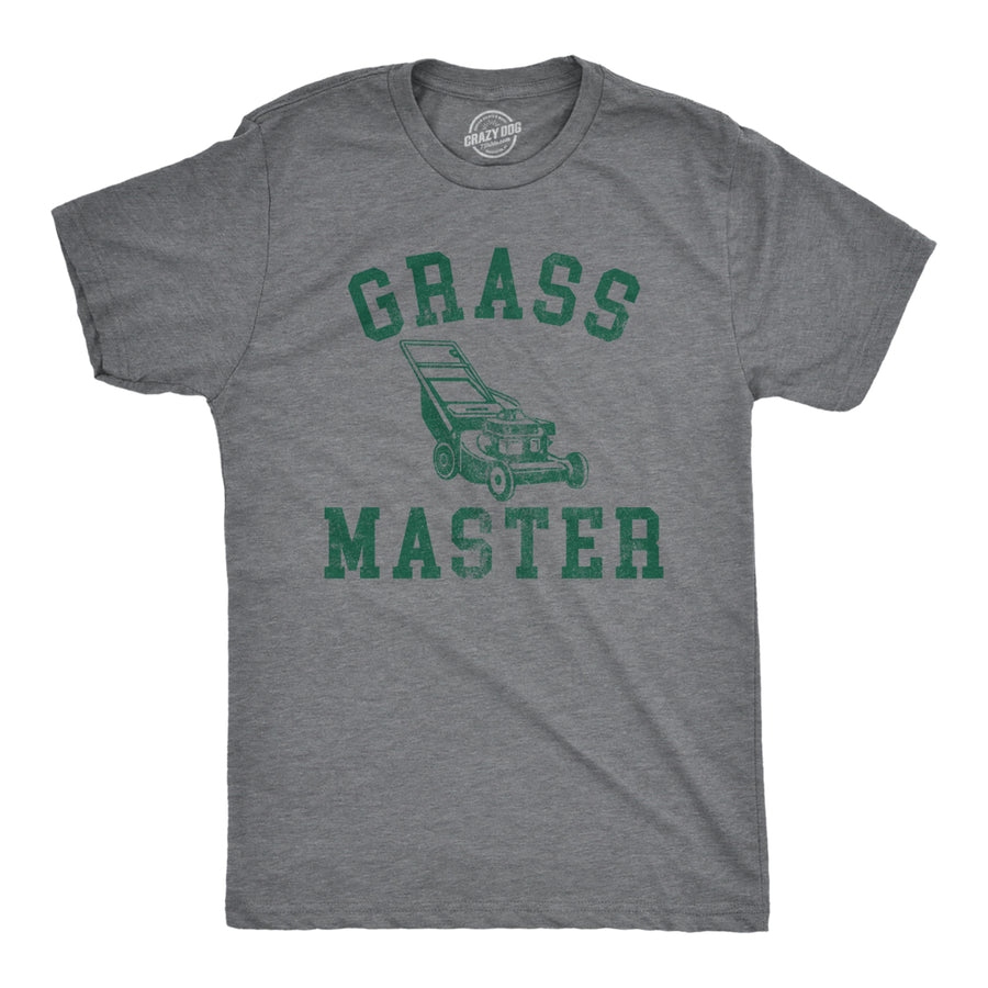 Mens Grass Master T Shirt Funny Push Lawnmower Yard Work Joke Tee For Guys Image 1