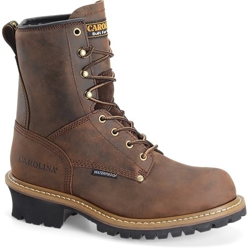 CAROLINA Mens 8" Elm Soft Toe Waterproof Logger Work Boot Brown - CA8821 DARK BROWN Image 2