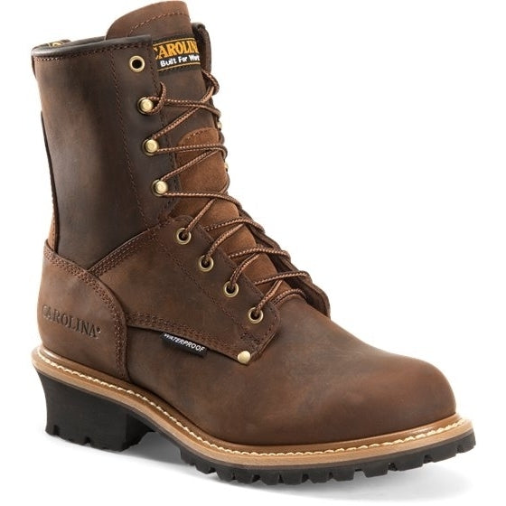 CAROLINA Mens 8" Elm Steel Toe Waterproof Logger Work Boot Brown - CA9821  DARK BROWN Image 1