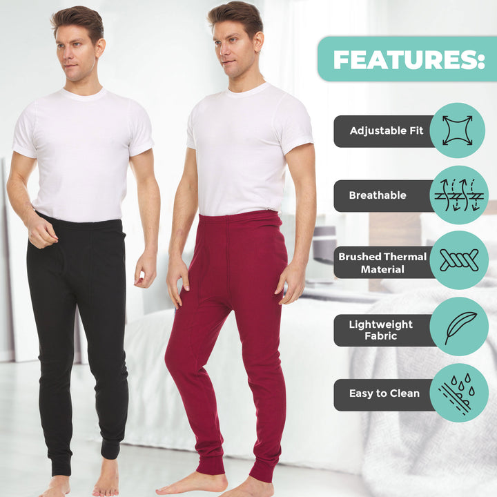 Daresay Mens Thermal Long John Pants Cotton Blend Moisture Wicking Variety Pack Image 7